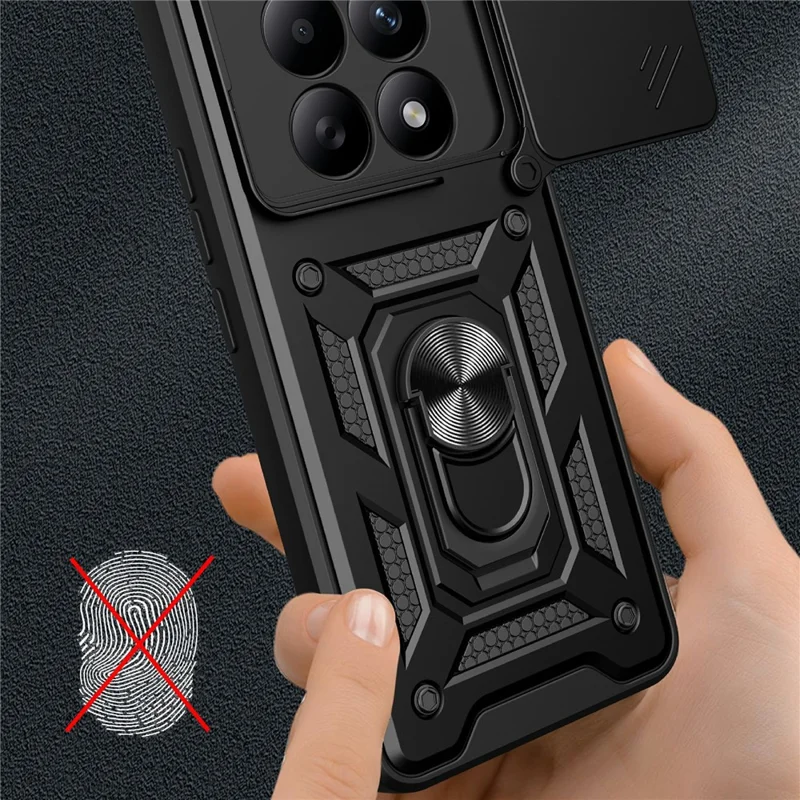 For Xiaomi Redmi Note 15 5G (Global) Case with Slide Camera Lid PC + TPU Kickstand Phone Cover - Silver