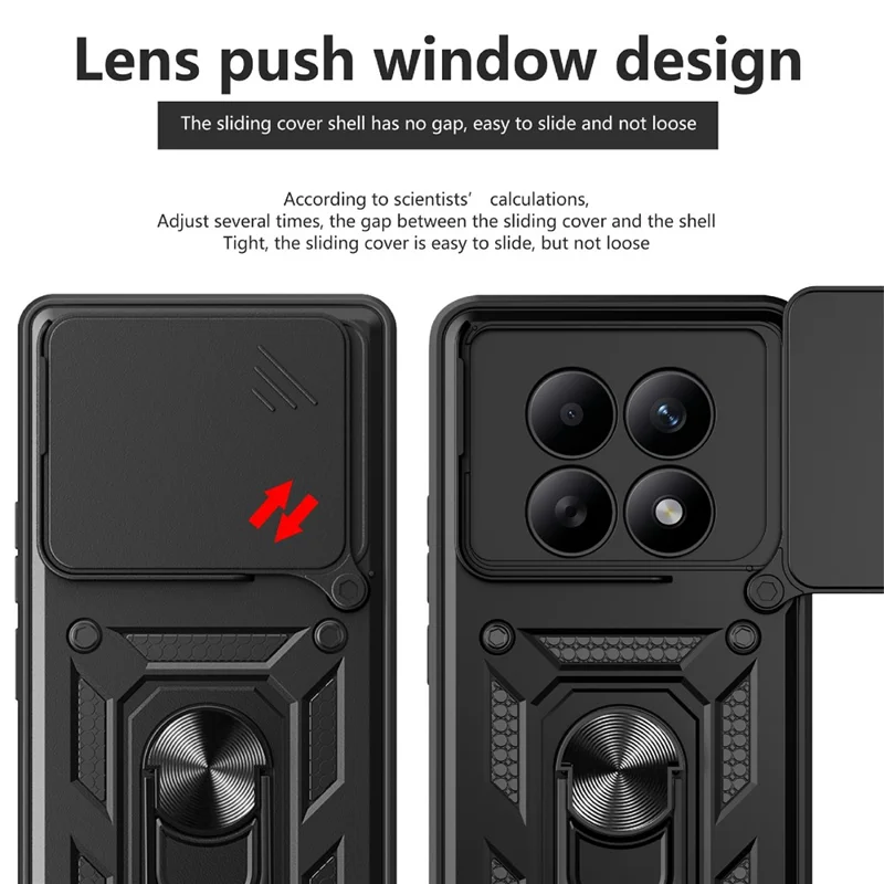 For Xiaomi Redmi Note 15 5G (Global) Case with Slide Camera Lid PC + TPU Kickstand Phone Cover - Silver