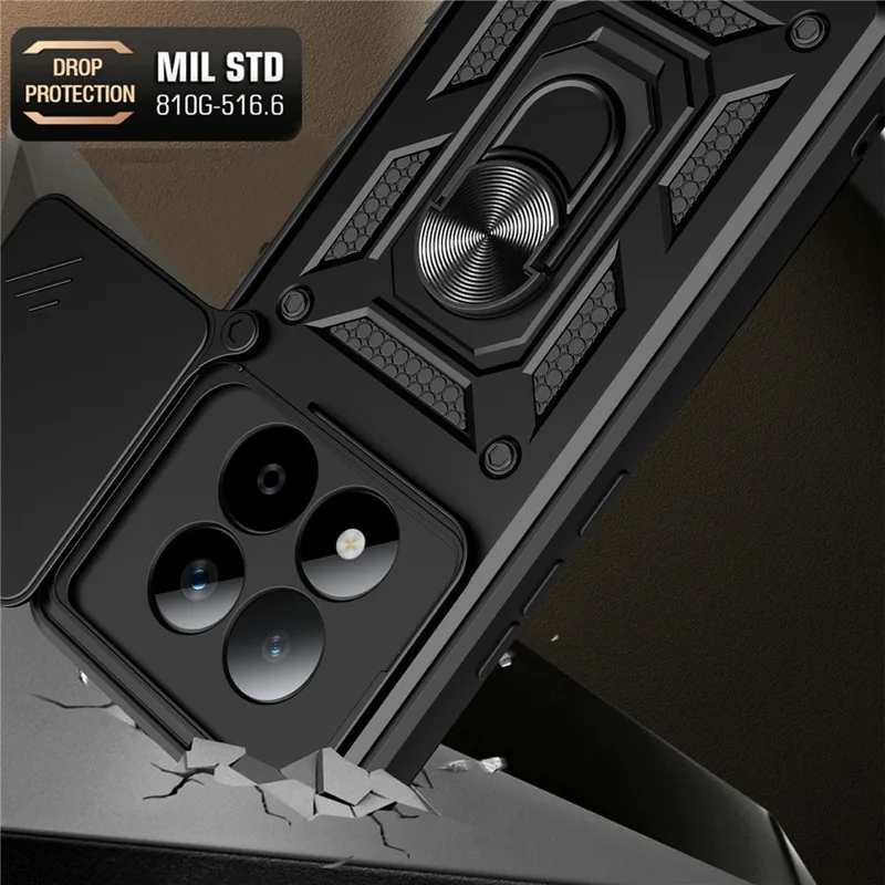 Obudowa do Xiaomi Redmi Note 15 Pro 5G z przesuwaną pokrywą aparatu, PC + TPU, etui z podstawką - niebieski