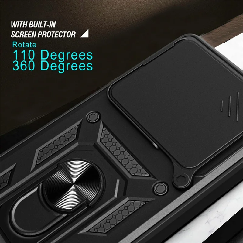 Obudowa do Xiaomi Redmi Note 15 Pro 5G z przesuwaną pokrywą aparatu, PC + TPU, etui z podstawką - niebieski