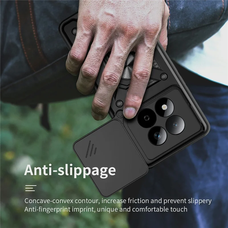 Obudowa do Xiaomi Redmi Note 15 Pro 5G z przesuwaną pokrywą aparatu, PC + TPU, etui z podstawką - niebieski