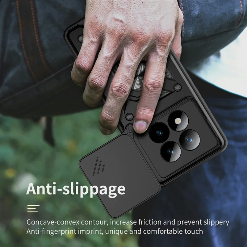 Fodral för Xiaomi Redmi Note 15 Pro+ 5G med skjutbar kamerlock PC + TPU ställfodral för mobiltelefon - Blå