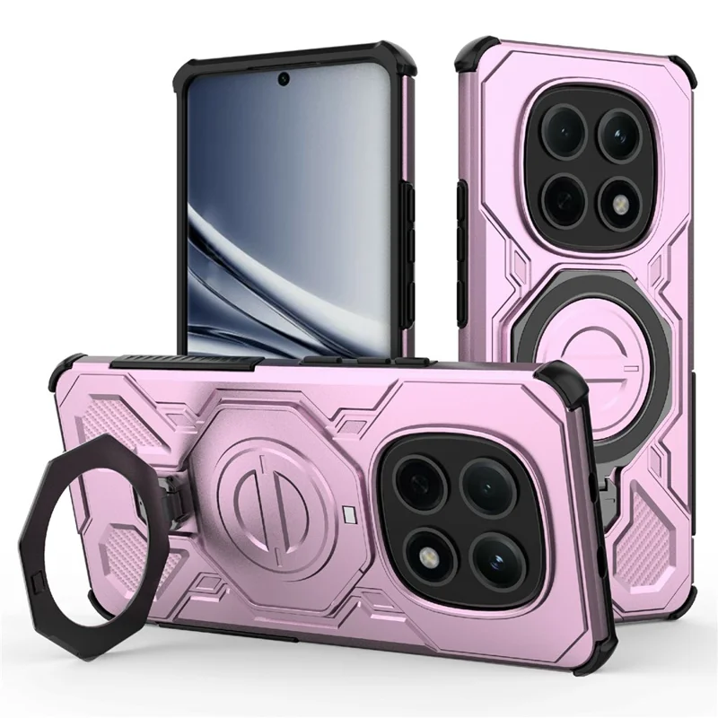 For Xiaomi Redmi Note 15 5G (Global) Magnetic Case Rotating Metal Kickstand Shockproof PC + TPU Phone Back Cover - Pink