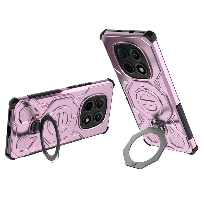 For Xiaomi Redmi Note 15 5G (Global) Magnetic Case Rotating Metal Kickstand Shockproof PC + TPU Phone Back Cover - Pink