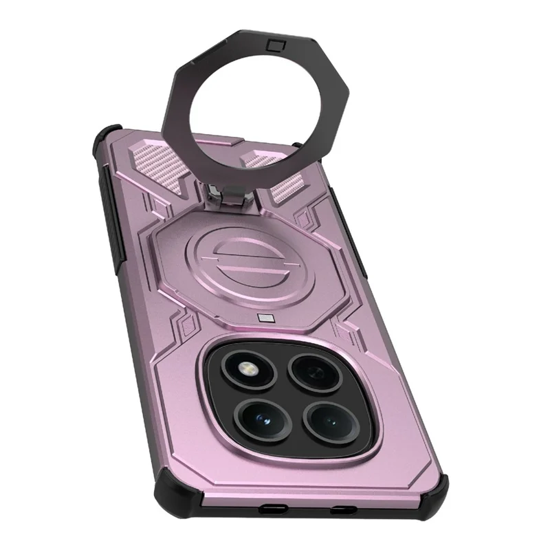 For Xiaomi Redmi Note 15 5G (Global) Magnetic Case Rotating Metal Kickstand Shockproof PC + TPU Phone Back Cover - Pink