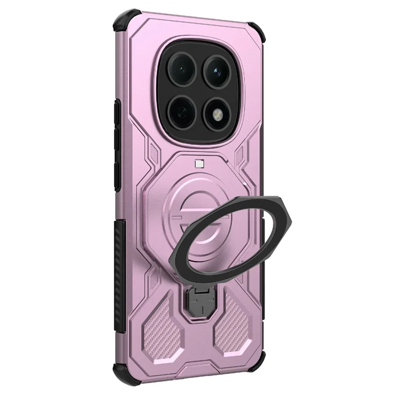For Xiaomi Redmi Note 15 5G (Global) Magnetic Case Rotating Metal Kickstand Shockproof PC + TPU Phone Back Cover - Pink