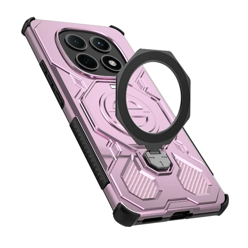 For Xiaomi Redmi Note 15 5G (Global) Magnetic Case Rotating Metal Kickstand Shockproof PC + TPU Phone Back Cover - Pink