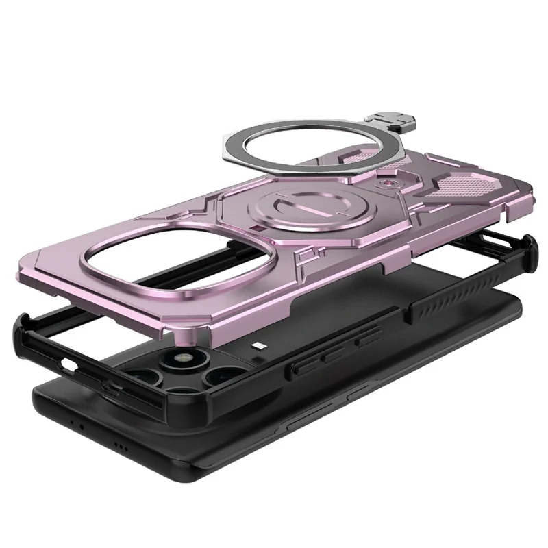 For Xiaomi Redmi Note 15 5G (Global) Magnetic Case Rotating Metal Kickstand Shockproof PC + TPU Phone Back Cover - Pink