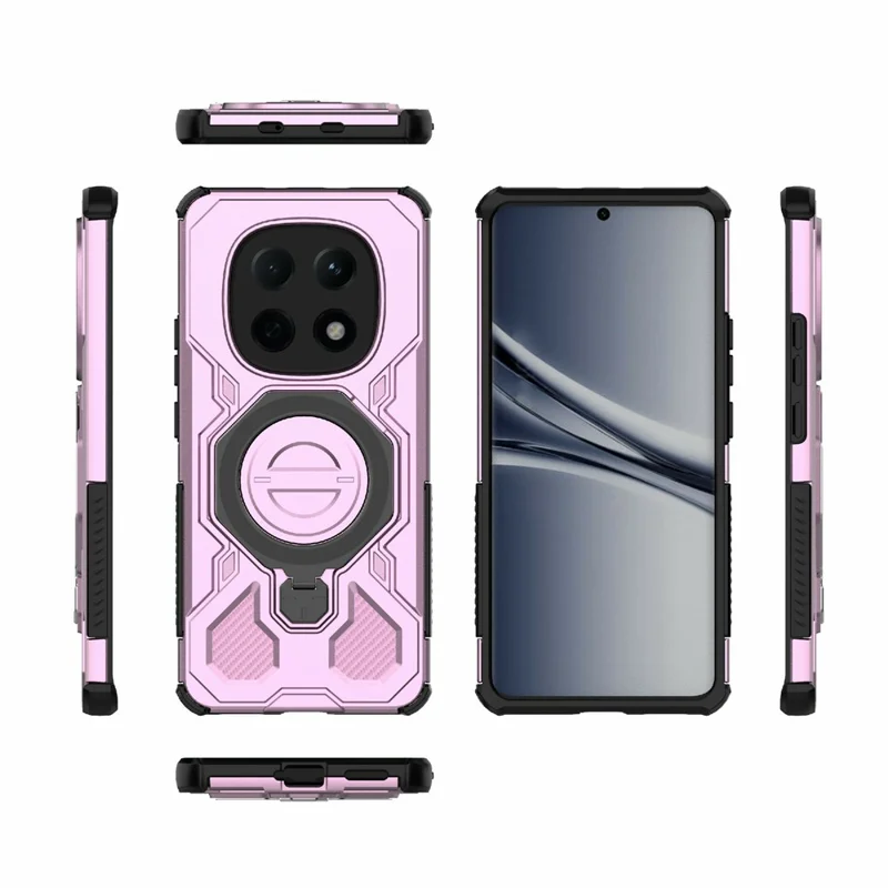 For Xiaomi Redmi Note 15 5G (Global) Magnetic Case Rotating Metal Kickstand Shockproof PC + TPU Phone Back Cover - Pink