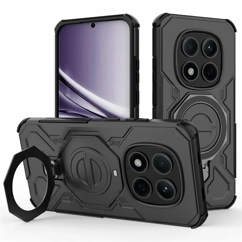 For Xiaomi Redmi Note 15 Pro 5G (Global) Magnetic Case Rotating Metal Kickstand Shockproof PC + TPU Phone Back Cover - Black