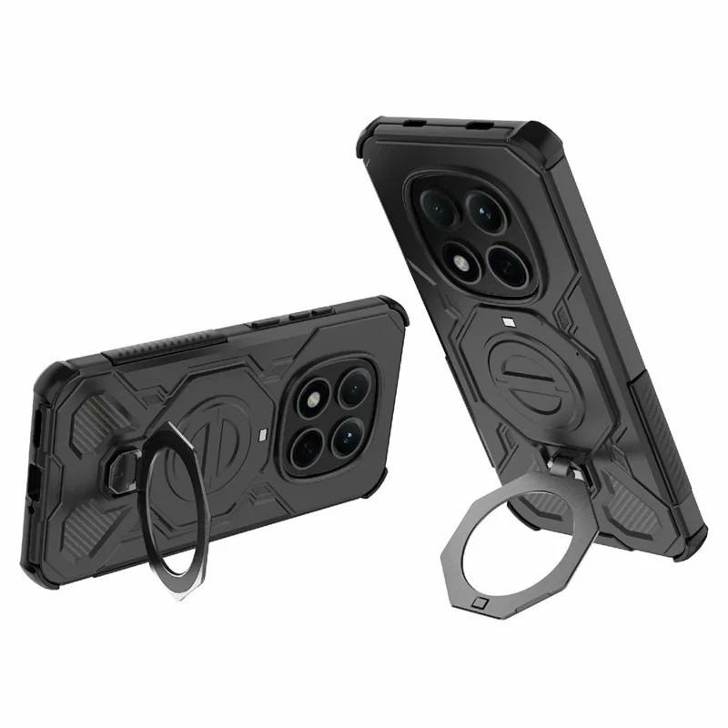 For Xiaomi Redmi Note 15 Pro 5G (Global) Magnetic Case Rotating Metal Kickstand Shockproof PC + TPU Phone Back Cover - Black