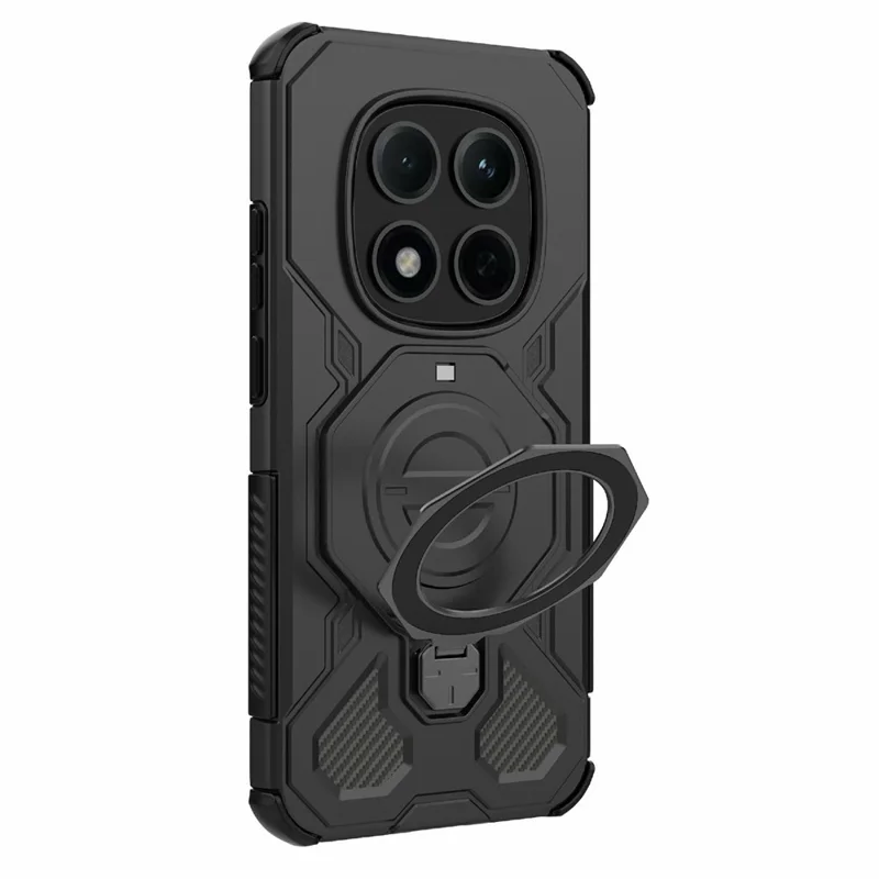 For Xiaomi Redmi Note 15 Pro 5G (Global) Magnetic Case Rotating Metal Kickstand Shockproof PC + TPU Phone Back Cover - Black