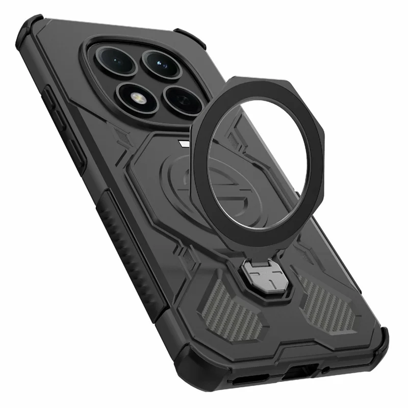 For Xiaomi Redmi Note 15 Pro 5G (Global) Magnetic Case Rotating Metal Kickstand Shockproof PC + TPU Phone Back Cover - Black