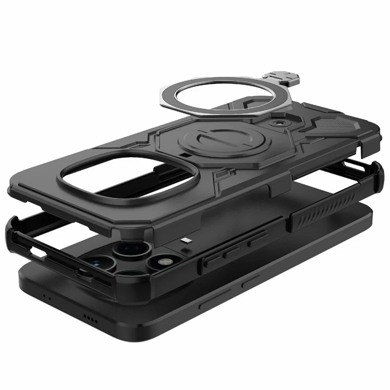 For Xiaomi Redmi Note 15 Pro 5G (Global) Magnetic Case Rotating Metal Kickstand Shockproof PC + TPU Phone Back Cover - Black