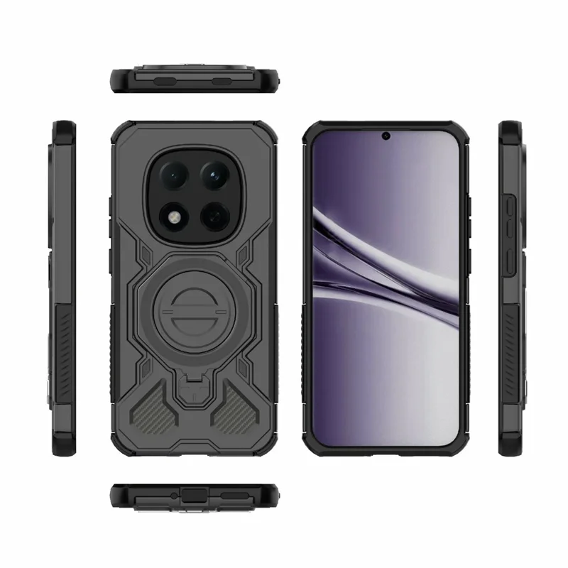 For Xiaomi Redmi Note 15 Pro 5G (Global) Magnetic Case Rotating Metal Kickstand Shockproof PC + TPU Phone Back Cover - Black