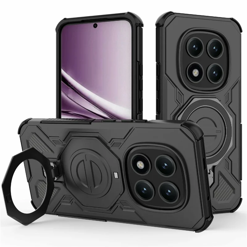 For Xiaomi Poco M8 Pro 5G / Redmi Note 15 Pro+ 5G (Global) Magnetic Case Rotating Metal Kickstand Shockproof PC + TPU Phone Back Cover - Black