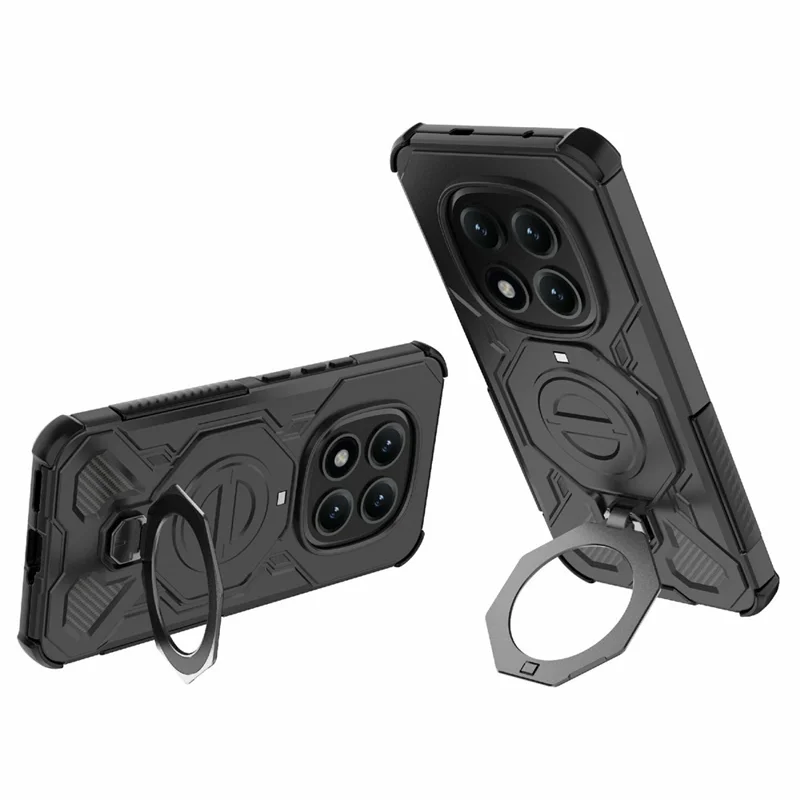 For Xiaomi Poco M8 Pro 5G / Redmi Note 15 Pro+ 5G (Global) Magnetic Case Rotating Metal Kickstand Shockproof PC + TPU Phone Back Cover - Black