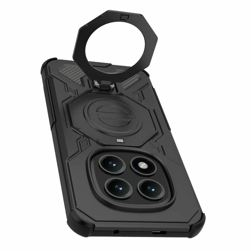 For Xiaomi Poco M8 Pro 5G / Redmi Note 15 Pro+ 5G (Global) Magnetic Case Rotating Metal Kickstand Shockproof PC + TPU Phone Back Cover - Black