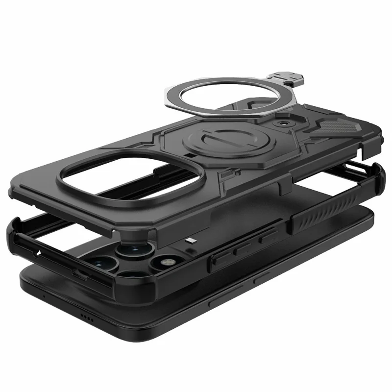 For Xiaomi Poco M8 Pro 5G / Redmi Note 15 Pro+ 5G (Global) Magnetic Case Rotating Metal Kickstand Shockproof PC + TPU Phone Back Cover - Black