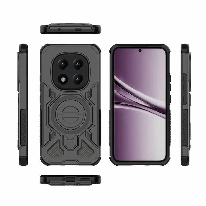 For Xiaomi Poco M8 Pro 5G / Redmi Note 15 Pro+ 5G (Global) Magnetic Case Rotating Metal Kickstand Shockproof PC + TPU Phone Back Cover - Black