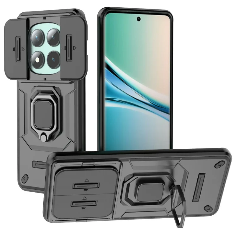 For Xiaomi Redmi Note 15 5G (Global) Case PC + TPU Kickstand Phone Protector with Lens Cover - Black