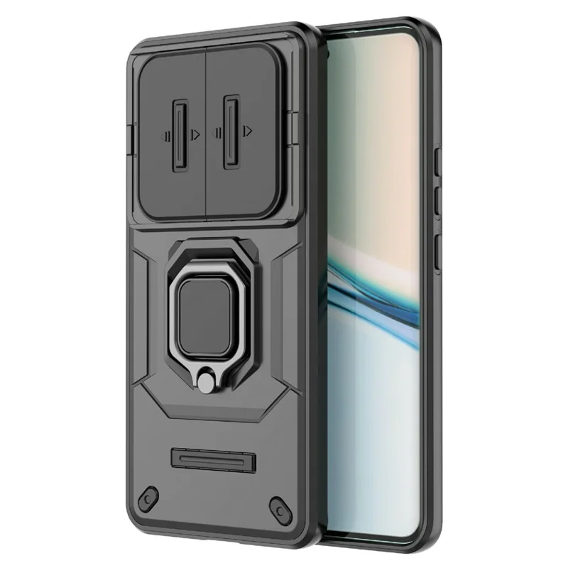 For Xiaomi Redmi Note 15 5G (Global) Case PC + TPU Kickstand Phone Protector with Lens Cover - Black