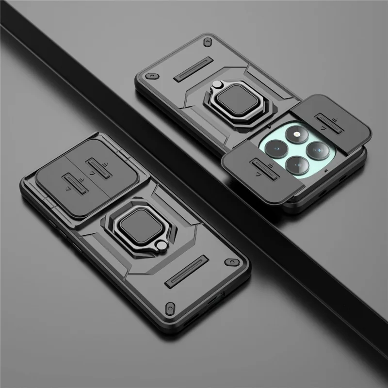 For Xiaomi Redmi Note 15 5G (Global) Case PC + TPU Kickstand Phone Protector with Lens Cover - Black