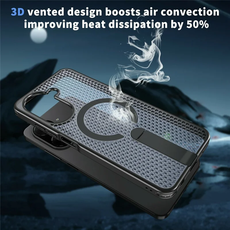 For Xiaomi Redmi A5 4G (171.7mm)  /  Poco C71 4G Magnetic Case Kickstand Grid Texture TPU PC Phone Back Cover - Black