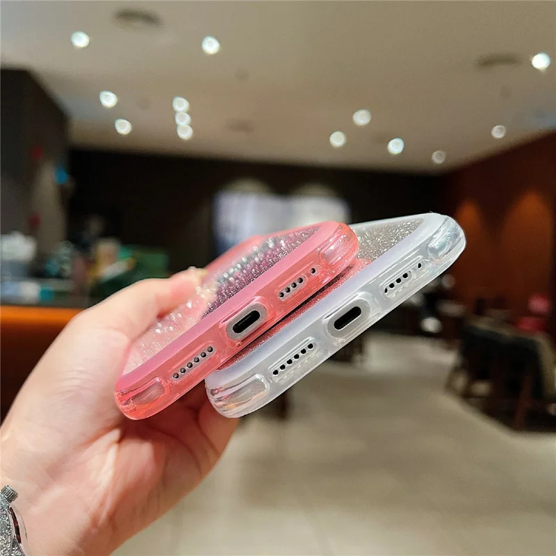 For iPhone 17 Pro Case Shockproof TPU + PC Clear Phone Back Cover with Glitter Card - Pink