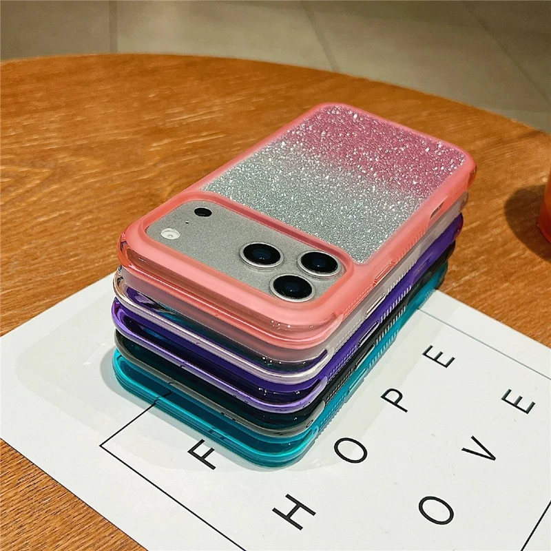 For iPhone 17 Pro Case Shockproof TPU + PC Clear Phone Back Cover with Glitter Card - Pink