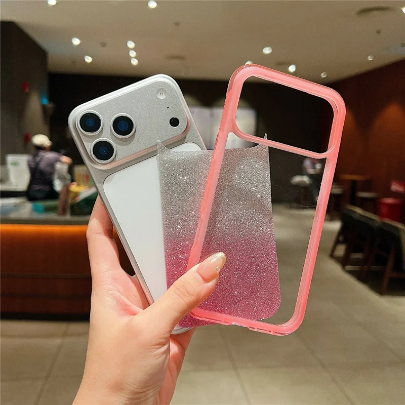 For iPhone 18 Pro Max / 17 Pro Max Case Shockproof TPU + PC Clear Phone Back Cover with Glitter Card - Pink