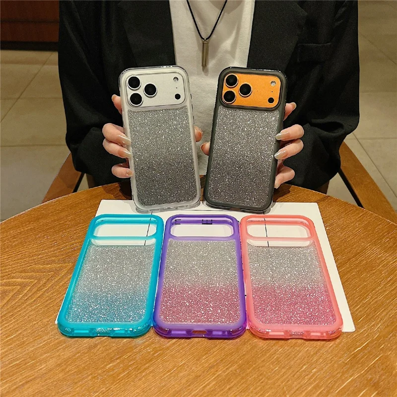 For iPhone 18 Pro Max / 17 Pro Max Case Shockproof TPU + PC Clear Phone Back Cover with Glitter Card - Pink