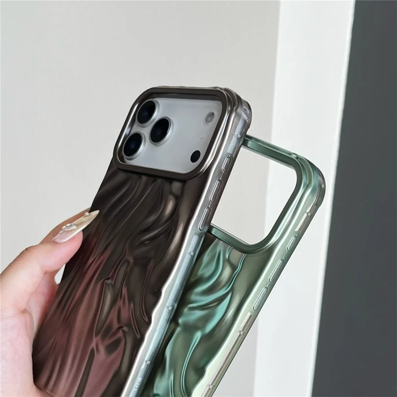 For iPhone 17 Pro Case Wrinkled Matte Electroplated TPU Phone Back Cover - Pink