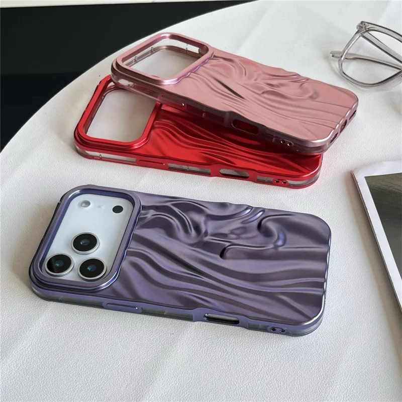 For iPhone 17 Pro Case Wrinkled Matte Electroplated TPU Phone Back Cover - Pink
