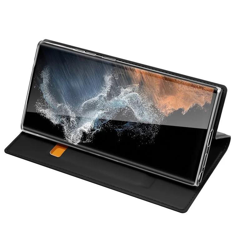 DUX DUCIS Skin Pro Series pour Samsung Galaxy S23 Ultra Porte-Cartes Étui Folio en Cuir PU avec Rabat et Support - Noir