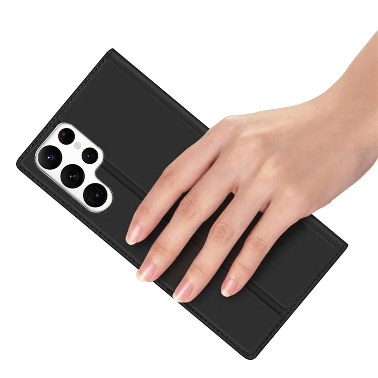 DUX DUCIS Skin Pro Series pour Samsung Galaxy S23 Ultra Porte-Cartes Étui Folio en Cuir PU avec Rabat et Support - Noir
