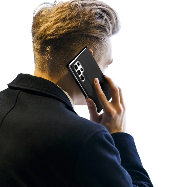DUX DUCIS Skin Pro Series pour Samsung Galaxy S23 Ultra Porte-Cartes Étui Folio en Cuir PU avec Rabat et Support - Noir