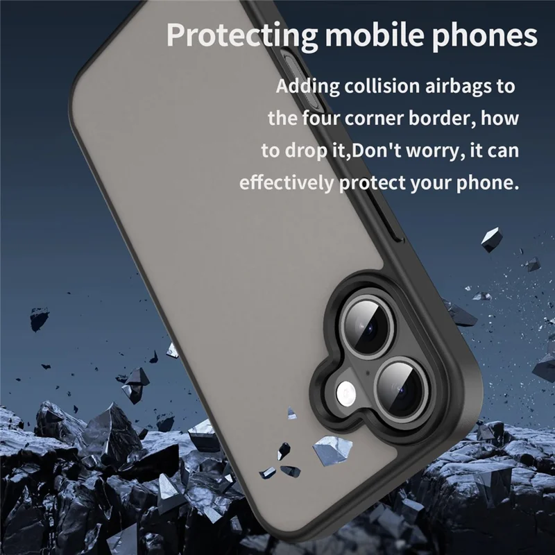 For iPhone 17 Skærm, Touch, Matte, Anti-drop, TPU, PC, Telefon Bagdæksel - Sort