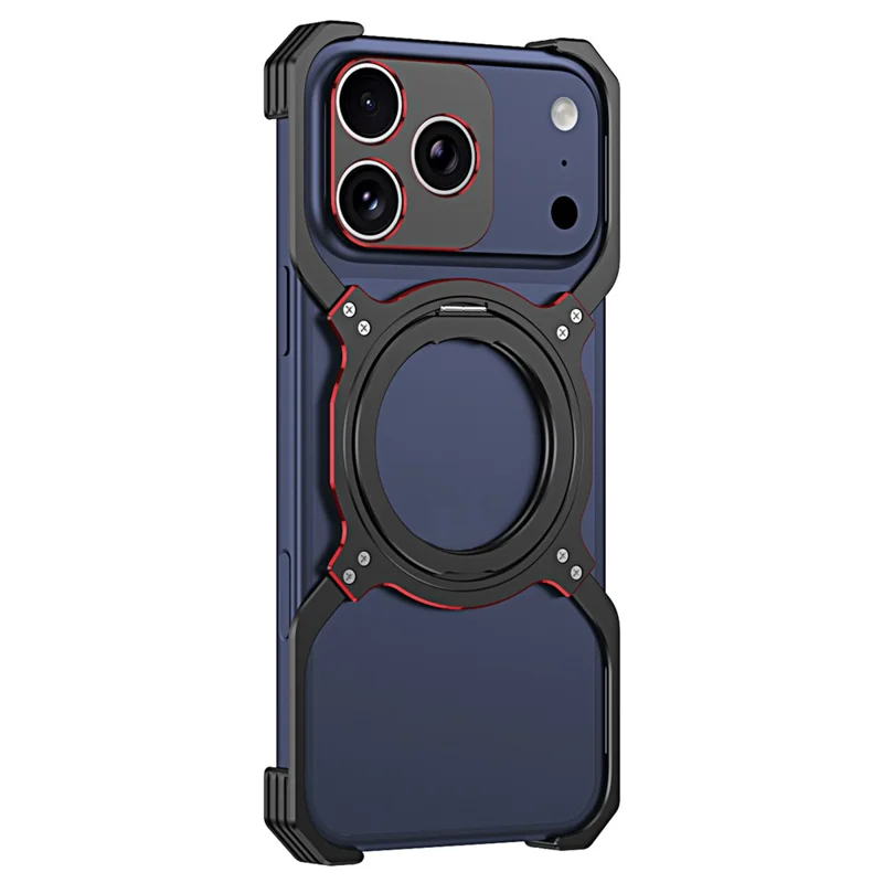For iPhone 17 Pro Case Kickstand Metal Bumper Magnetic Phone Cover - Black  /  Red