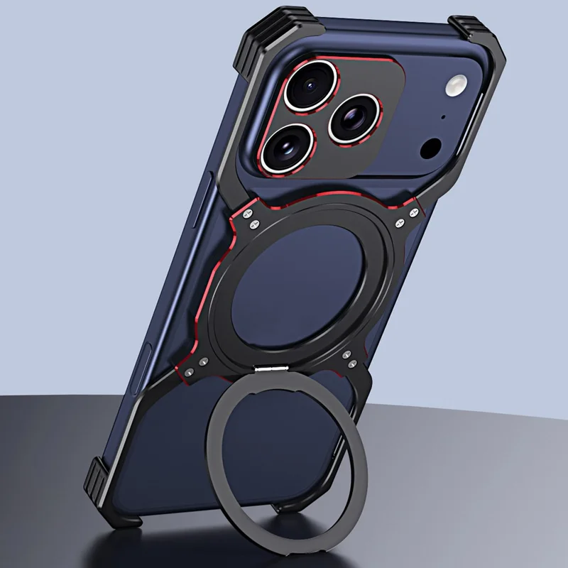 For iPhone 17 Pro Case Kickstand Metal Bumper Magnetic Phone Cover - Black  /  Red