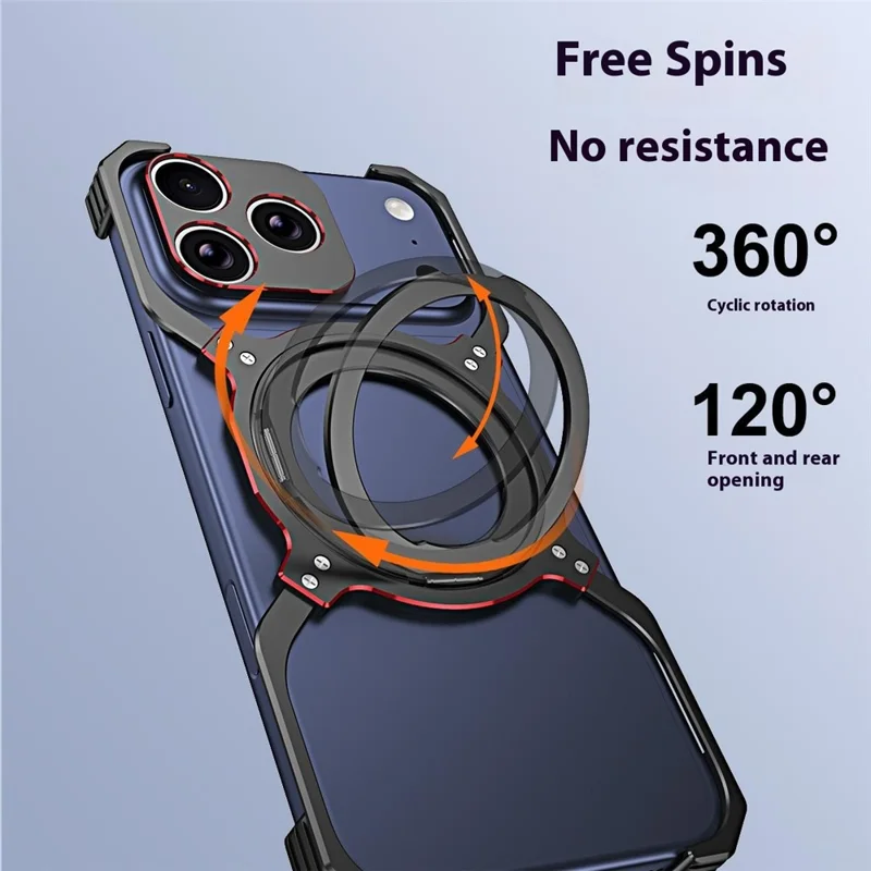 For iPhone 17 Pro Case Kickstand Metal Bumper Magnetic Phone Cover - Black  /  Red