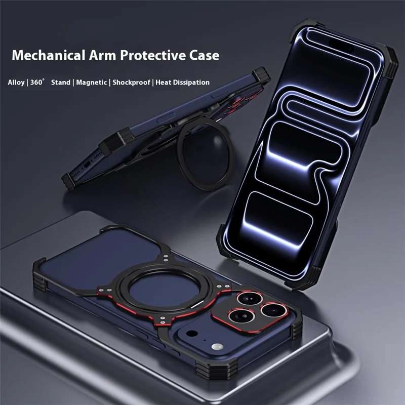 For iPhone 17 Pro Max Case Kickstand Metal Bumper Magnetic Phone Cover - Black  /  Red