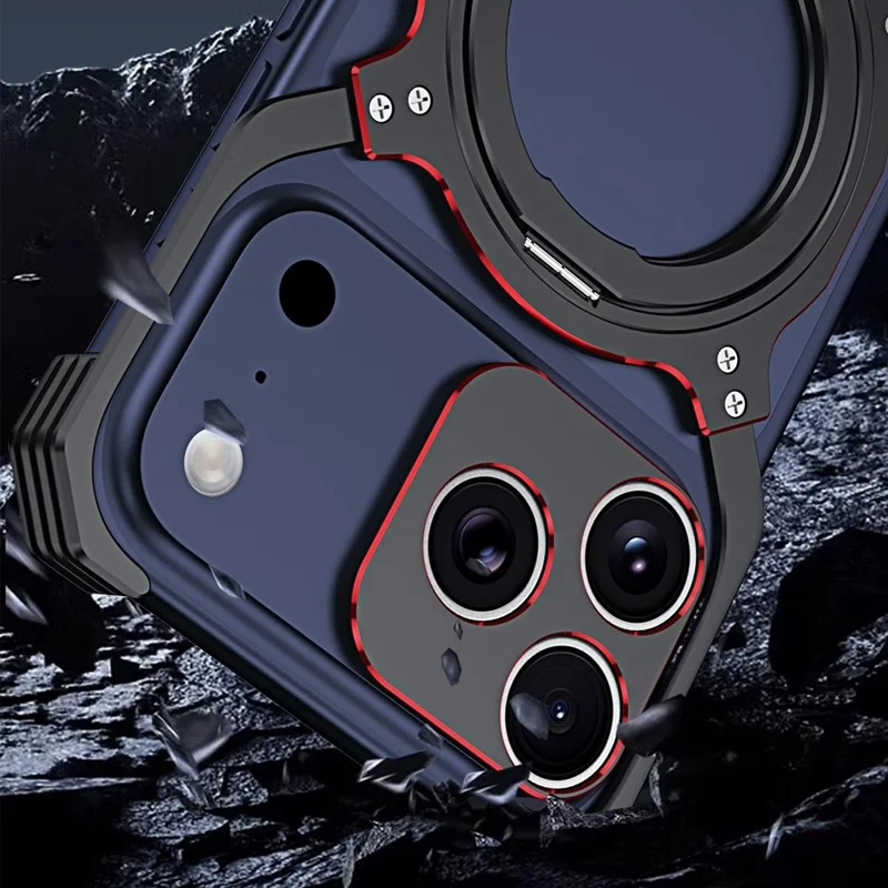 For iPhone 17 Pro Max Case Kickstand Metal Bumper Magnetic Phone Cover - Black  /  Red