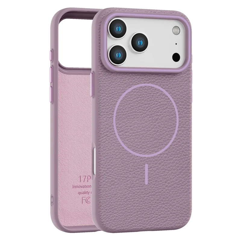 Bulk Purchasing For iPhone 17 Pro Max Case Compatible with MagSafe Litchi Pattern PC TPU Back Cover - Purple
