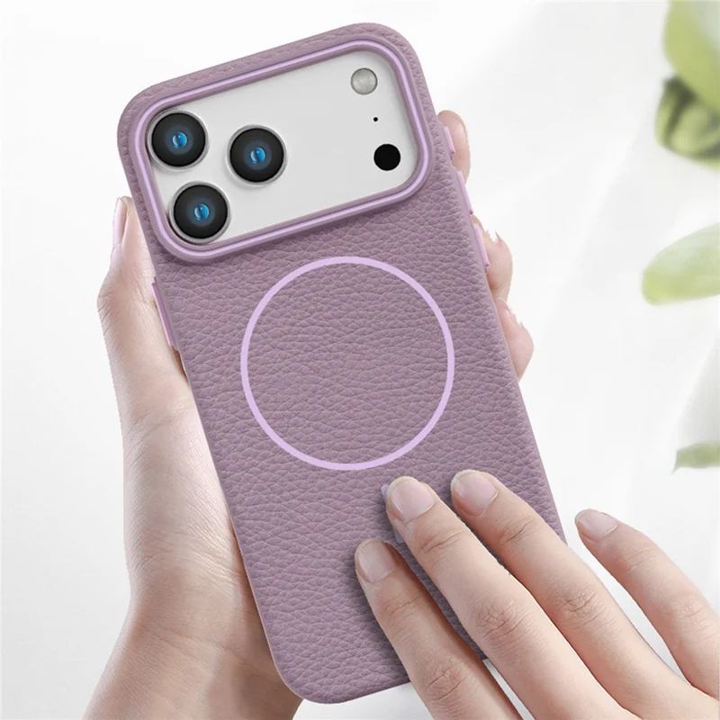 Bulk Purchasing For iPhone 17 Pro Max Case Compatible with MagSafe Litchi Pattern PC TPU Back Cover - Purple