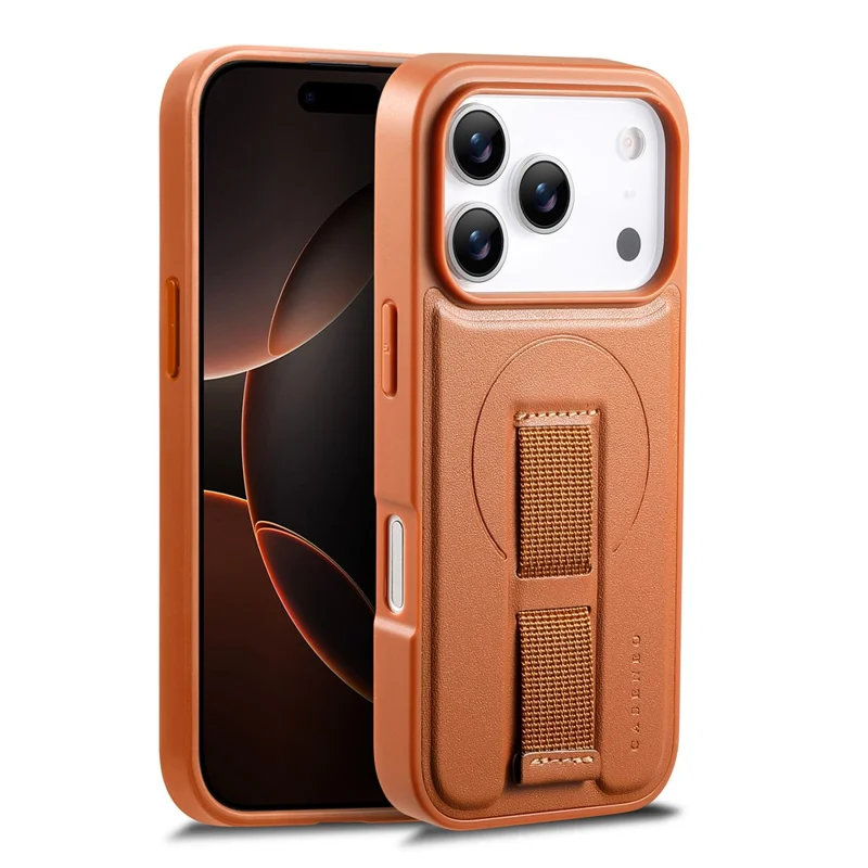 CASENEO For iPhone 17 Pro Max Magnetic Case Wristband PU Leather + PC Shockproof Phone Cover - Brown