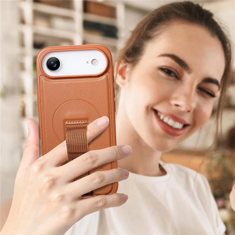 CASENEO For iPhone Air Magnetic Case Wristband PU Leather + PC Shockproof Phone Cover - Brown