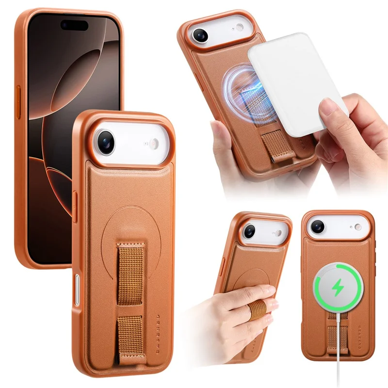 CASENEO For iPhone Air Magnetic Case Wristband PU Leather + PC Shockproof Phone Cover - Brown