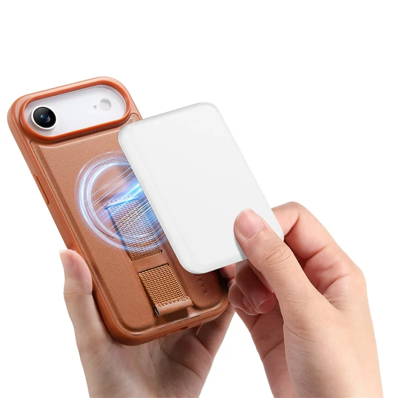 CASENEO For iPhone Air Magnetic Case Wristband PU Leather + PC Shockproof Phone Cover - Brown