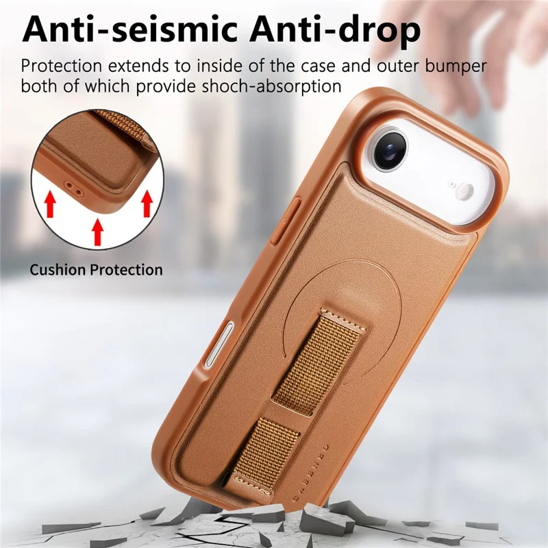CASENEO For iPhone Air Magnetic Case Wristband PU Leather + PC Shockproof Phone Cover - Brown